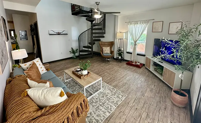 living room with a TV
